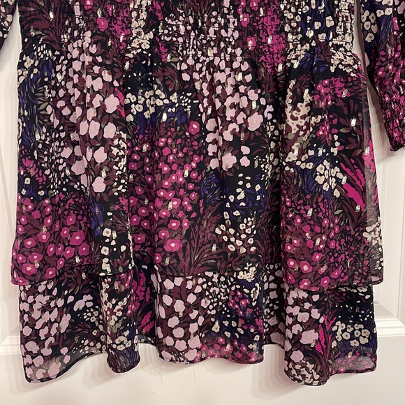 WHBM plum purple blouson dress NWT XS gathered waist ruffles - Picture 5 of 6